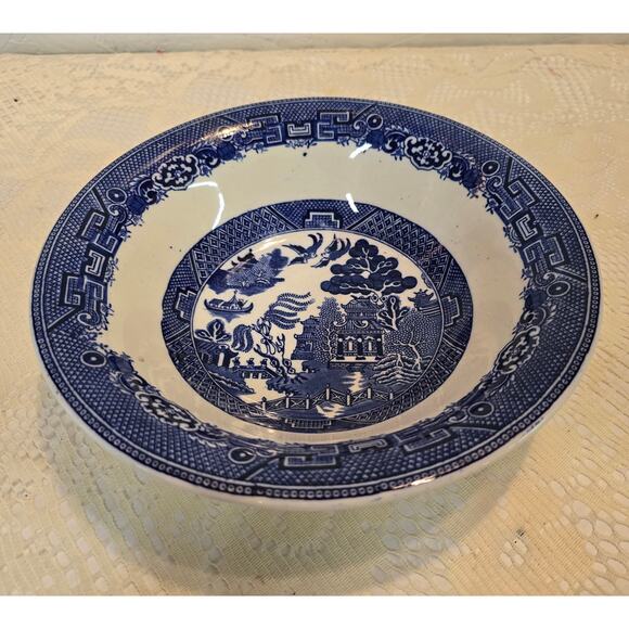 Allertons Flow Blue Willow - England - Flared Serving Blue Willow Vegetable Bowl - Picture 5 of 12